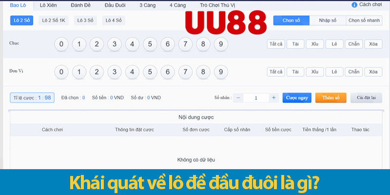 Lô đề đầu đuôi: Tìm hiểu quy tắc chơi và cách đặt cược chắc thắng tại UU88